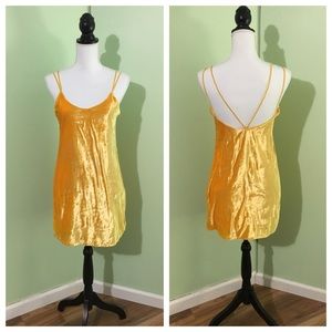 yellow crushed velvet dress